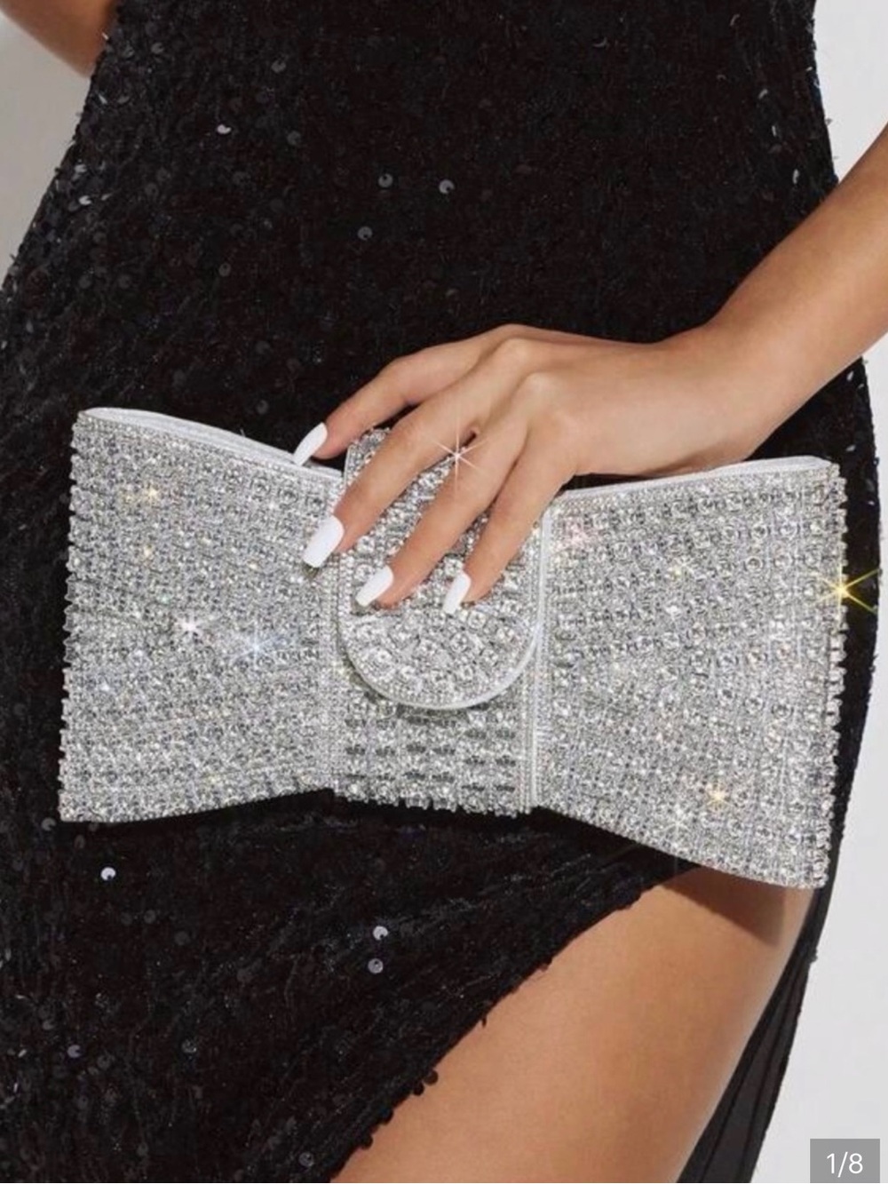 Rhinestone Silver Crystal Bow Clutch with removable shoulder chain NWT!